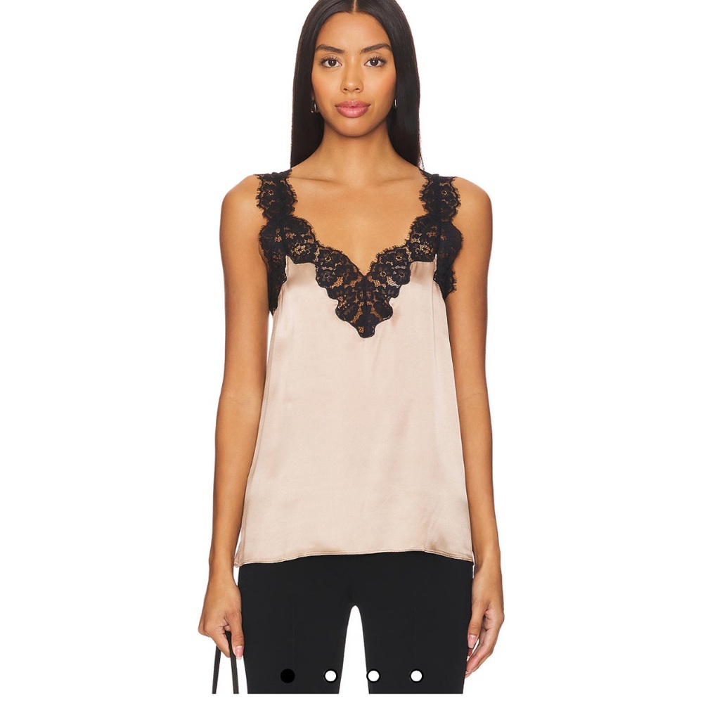 Silk Camisole with Black Lace Trim